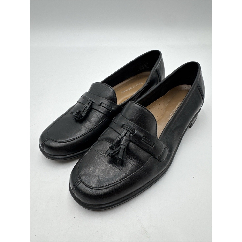 Vintage NATURALIZER Black Real Leather Tassel Loafers Size 4.5 M Made In Brazil